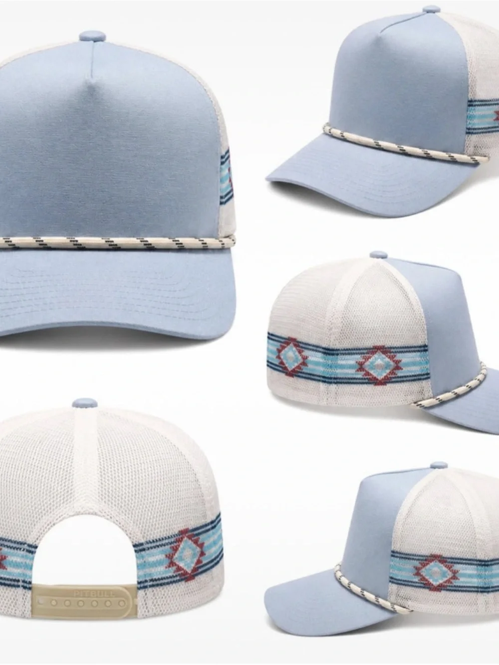 Light Blue Trucker Hat with Aztec Accent